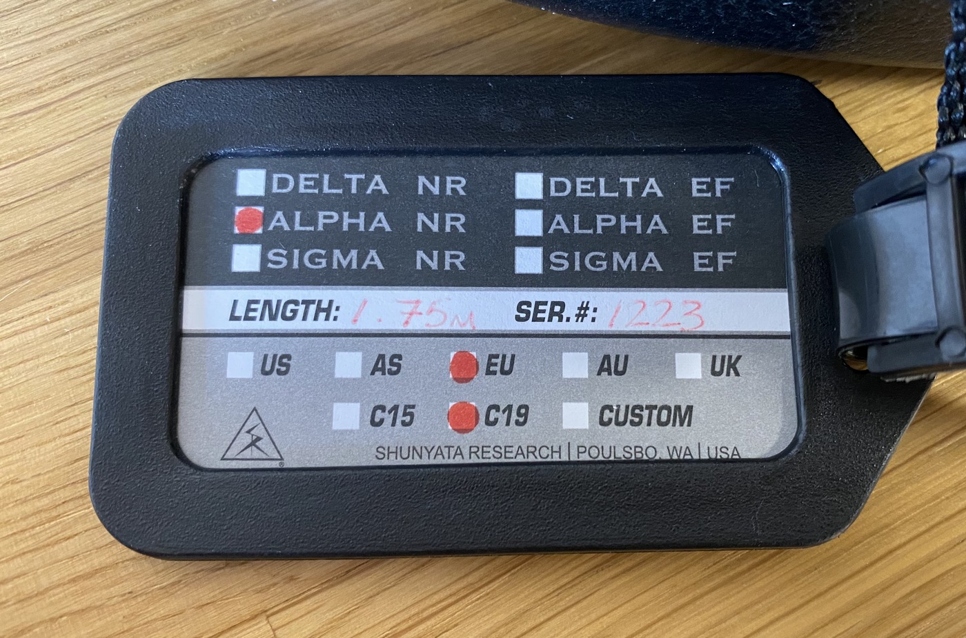 Shunyata Research ALPHA NR High-End Audio napájecí kabel C19 1,75 m