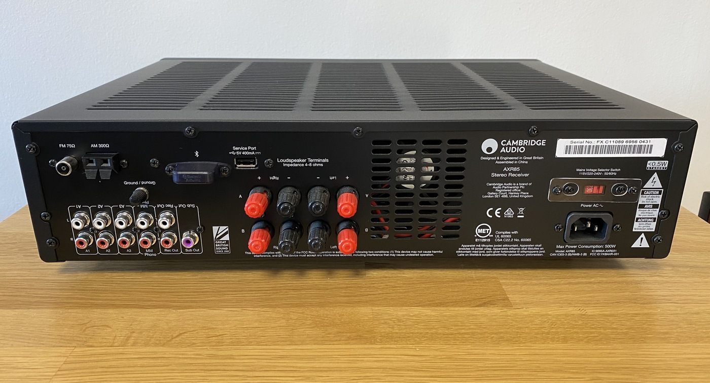 Cambridge Audio AXR85 Hi-Fi Audio stereo receiver - integrovaný zesilovač, phono/gramofonový předzesilovač a FM/AM tuner lunarní šedá