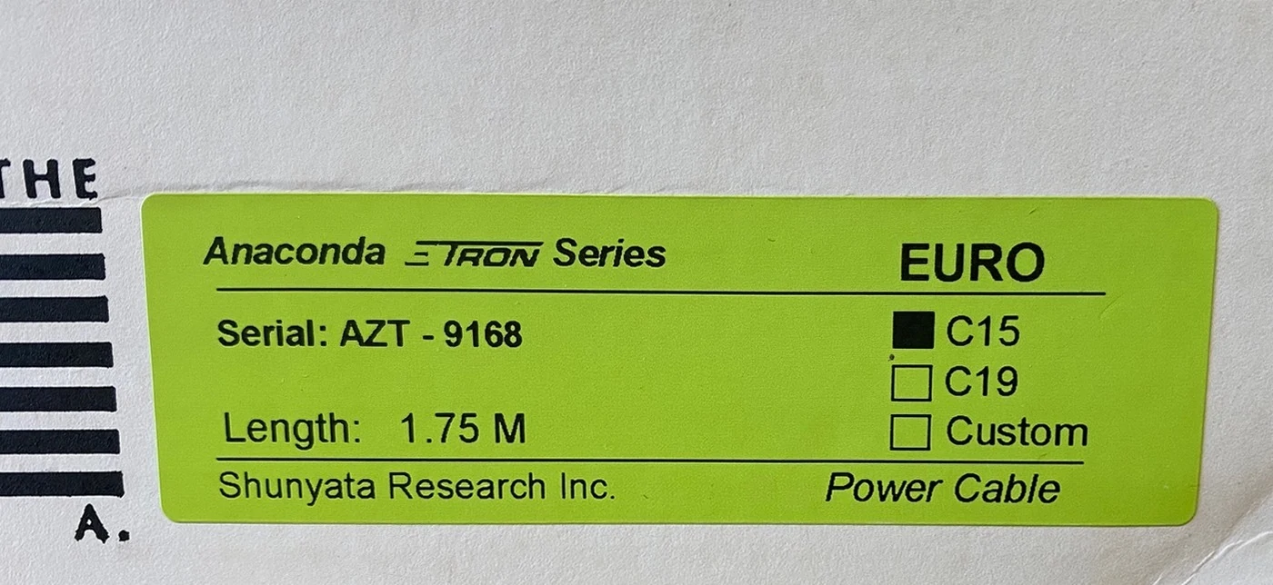 Shunyata Research ANACONDA ETRON High-End Audio napájecí kabel C15 1,75 m